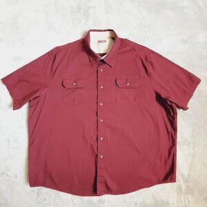 Wrangler Relaxed Fit Shirt 3XL Maroon Short Sleeve Pocket Button Cotton Woven
